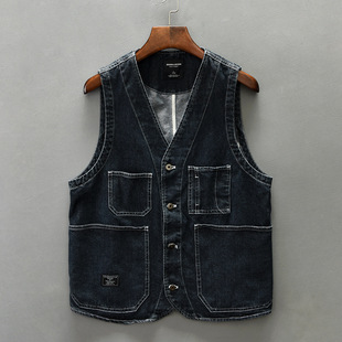 Z014 men's autumn new Denim tide outside American retro tooling vest a generation of hair
