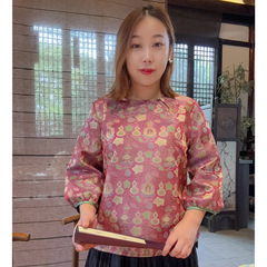 【桃夭抱福】早秋新中式国风葫芦提花圆领衬衫女洋气减龄唐装上衣