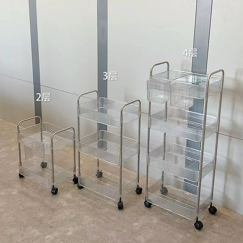 透明亚克力小推车置物架床头零食卧室落地移动多层化妆品收纳架子|undefined