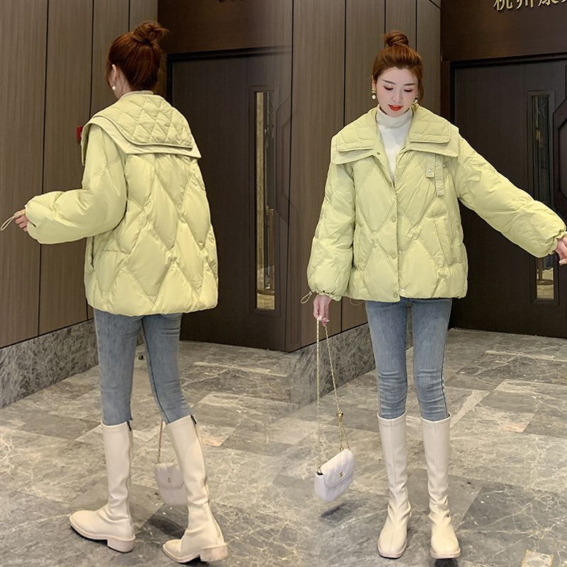 double-deck Navy collar Down Jackets have cash less than that is registered in the accounts 2022 new pattern Korean Edition Little Sense of design Diamond lattice Western style coat