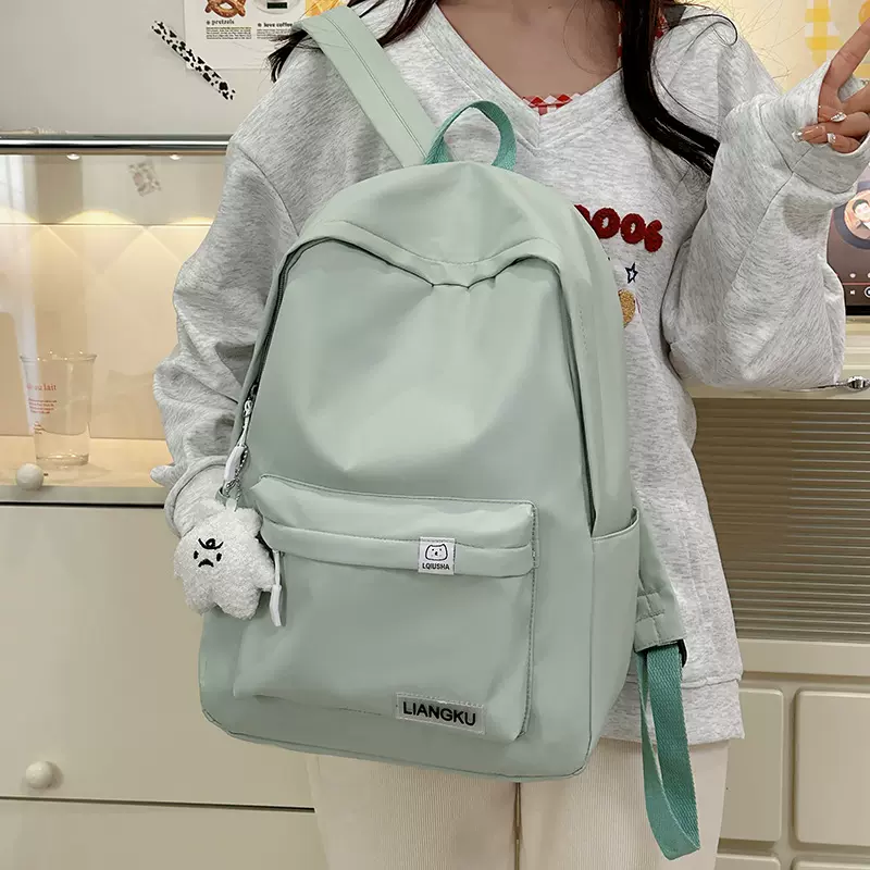 新款书包女小学生高颜值双肩包大容量初中生高中日系可爱背包纯色