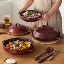 陶瓷耐高温双耳砂锅浅锅燃气灶专用干烧不裂干锅专用海鲜菜盘炖锅