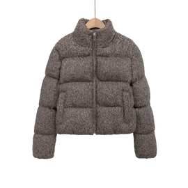 外贸2025欧美秋冬新款时尚八股编织立领保暖棉服外套女6318223