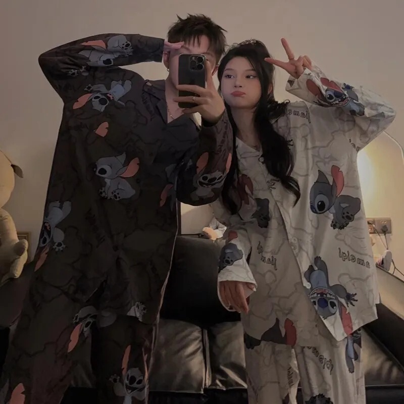 2026 Stitch Cartoon Pajamas for Couples, Men and Women, Sweet Long-Sleeve Long-Pants Student Loungewear for Spring and Autumn 2026 Stitch Cartoon Pajamas for Couples, Men and Women, Sweet Long-Sleeve Long-Pants Student Loungewear for Spring and Autumn