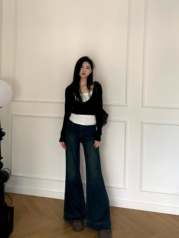 橘子树在哪儿美式辣妹喇叭牛仔裤女秋季高腰显瘦弹力百搭马蹄裤子|undefined