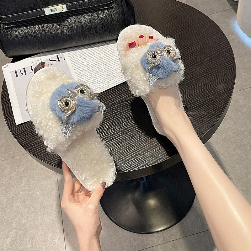 Ženski flis odprti čevlji jeseni in pomladi za notranjo uporabo na prostem, topli nedrseči čevlji za hišo_voghion.com