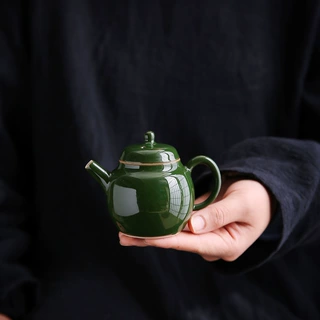 小品壶玛瑙绿小茶壶家用球孔过滤陶瓷功夫茶具个人泡茶器茶室青瓷