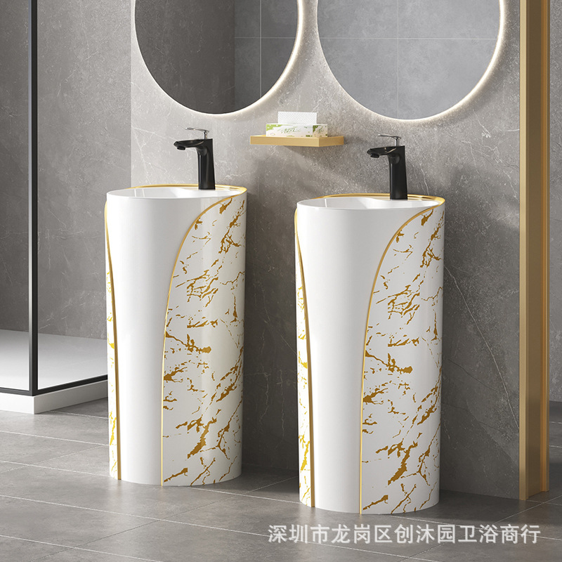 Basínea de estilo nórdico, lavabo cerámico integral, lavabo de lavabo cuadrado, lavabo de lavabo, lavabo de piso
