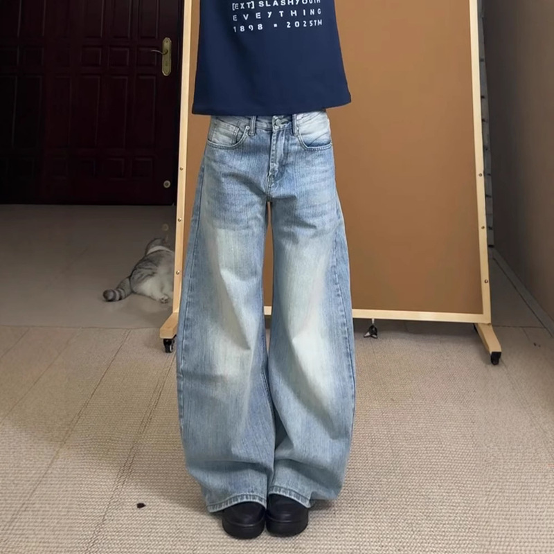 Plus Size American High Street Vibe Washed Distressed Jeans for Women Summer Loose Casual Slimming Look Versatile Wide Leg Pants Plus Size American High Street Vibe Washed Distressed Jeans for Women Summer Loose Casual Slimming Look Versatile Wide Leg Pants