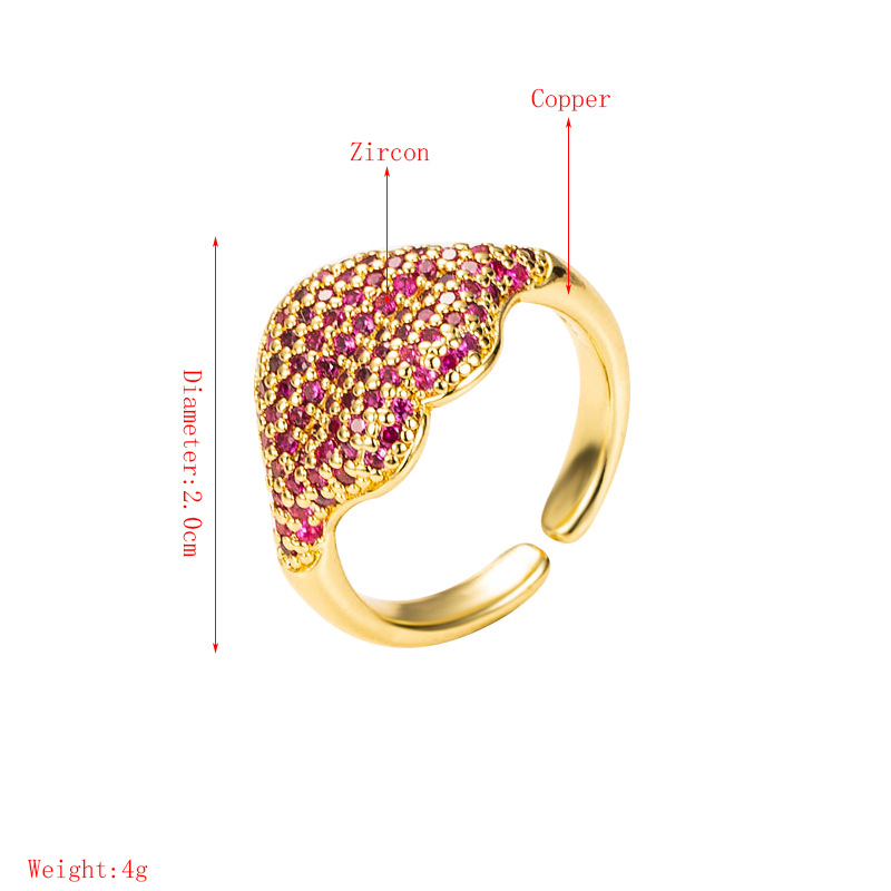 Fashion Copper Gold-plated Micro-inlaid Zircon Lip Opening Couple Ring display picture 1