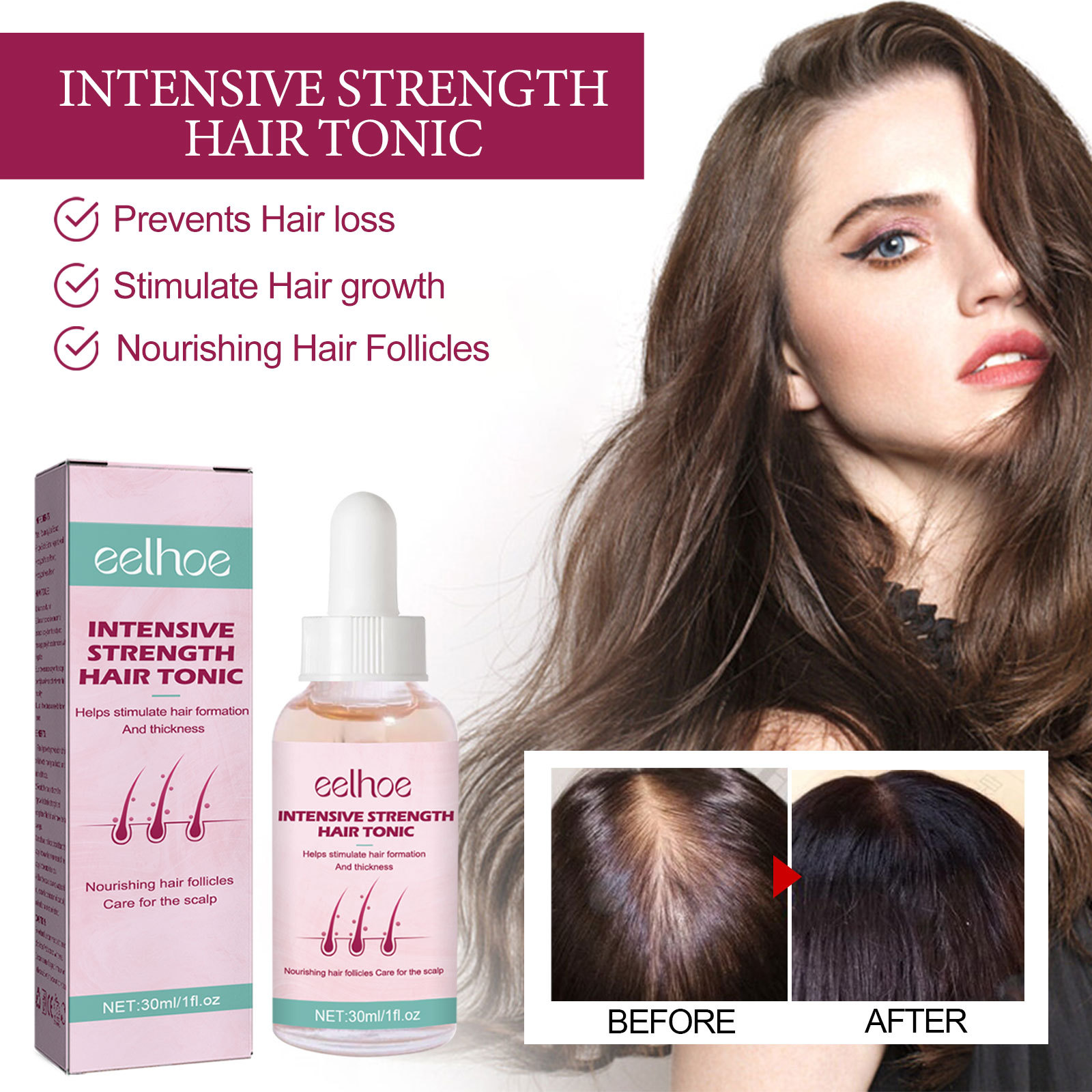 Essence EELHOE pour réparer la racine des cheveux hydratante endommagée, les cheveux denses, la chute et l'anti-fixation_voghion.com