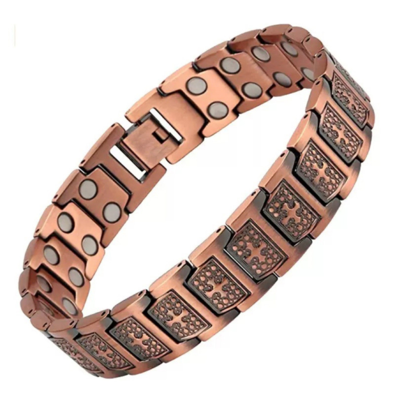 New European and American Cross-Border Antique Red Copper Magnetic Bracelet for Men, Retro Fashion Three-Row Full Magnetic Detachable Couple Bracelet