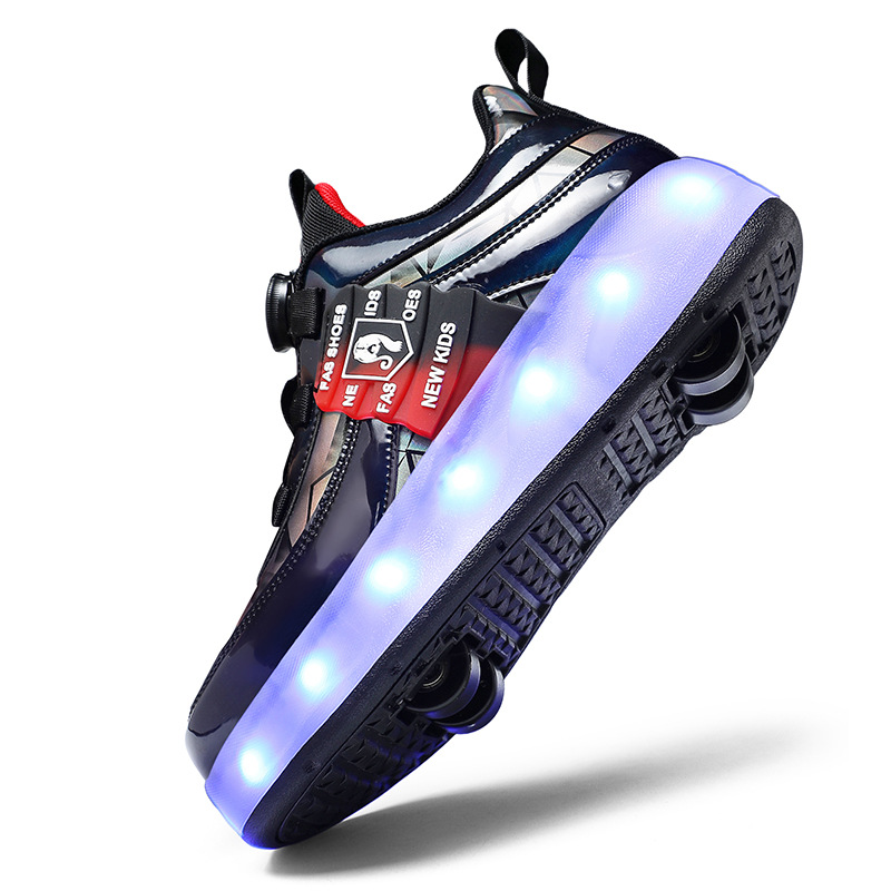 Factory Wholesale Boys' Light Luminous Shoes USB Rechargeable Roller Shoes Outdoor Sports Skate Shoes Fashion Walk Shoes