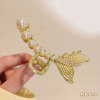 Golden hairgrip, metal advanced shark, hair accessory, crab pin, high-quality style