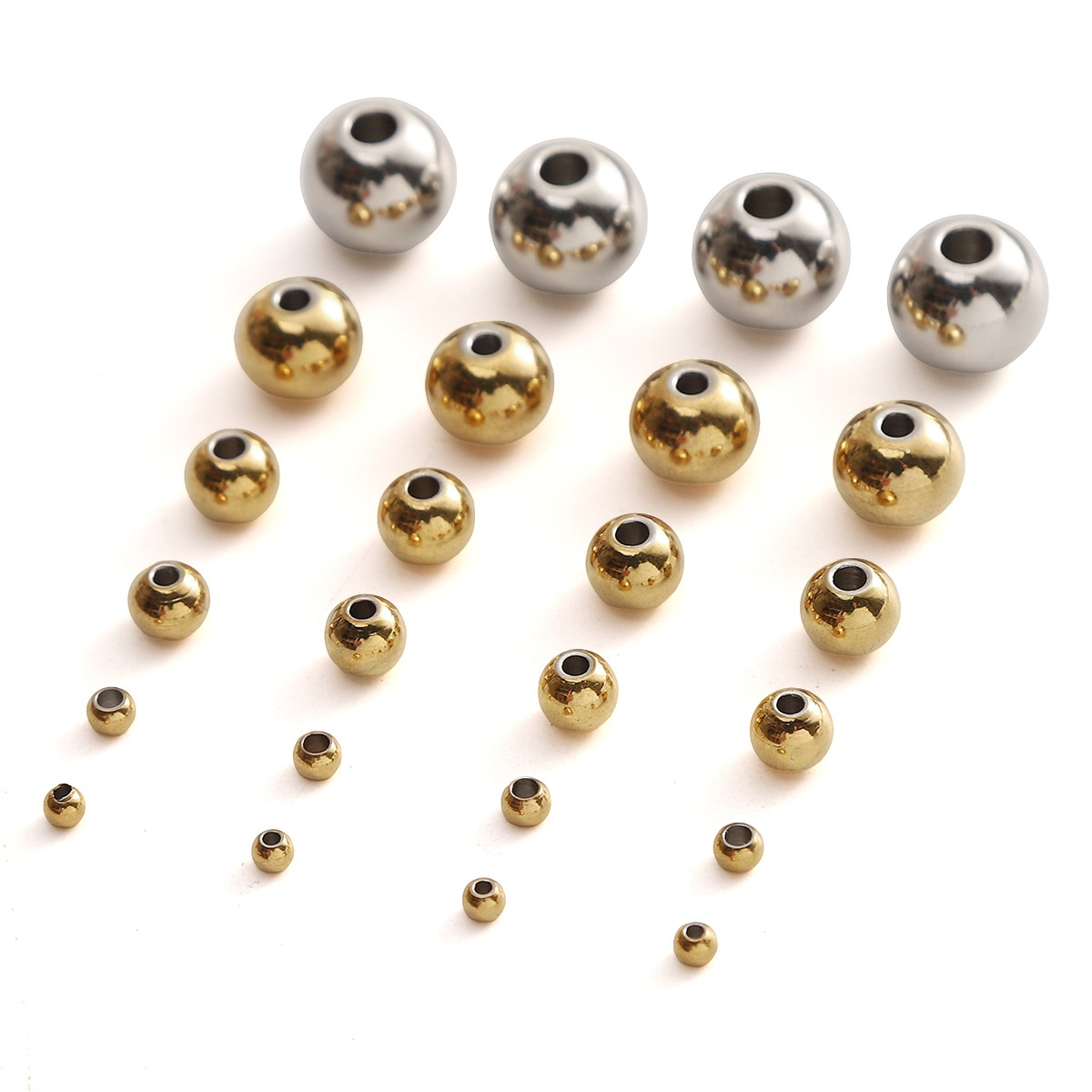 不锈钢光面圆珠小孔隔珠手链项链散珠子手工diy串珠配件厂家批发