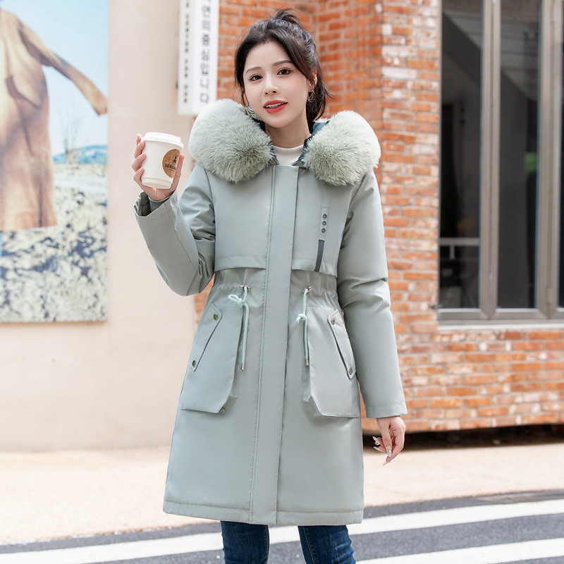 Ropa de algodón mediano y largo para mujeres invierno 2024 nuevo estilo coreano delgado una ropa de tres vestidos para superar la chaqueta de plumón ropa de algodón para mujeres