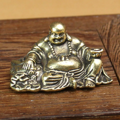 Creative pure copper Maitreya Buddha with a big belly laughing Buddha figure, office living room car home decoration, gift handle