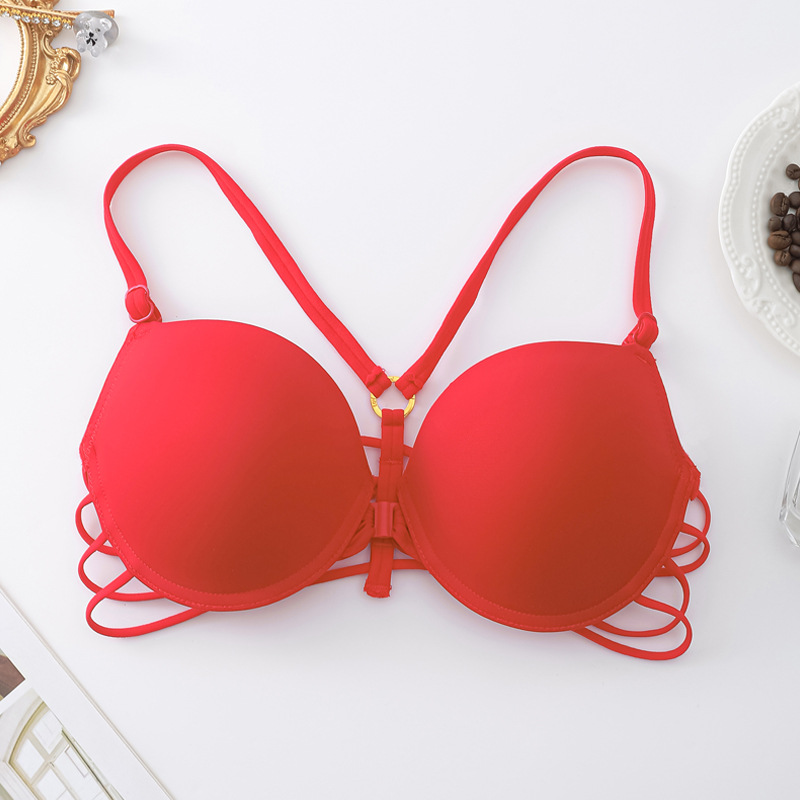 Verano ropa interior de espalda abierta lisa sin marcas sujetador de botón frontal sexy pecho pequeño sujetador de comercio exterior del sudeste asiático spot