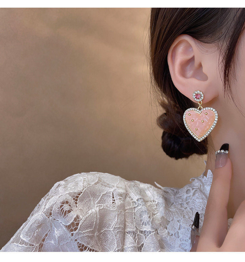 Pendientes Con Forma De Corazón De Cristal Rosa De Moda Para Mujer Con Incrustaciones De Diamantes De Imitación display picture 4