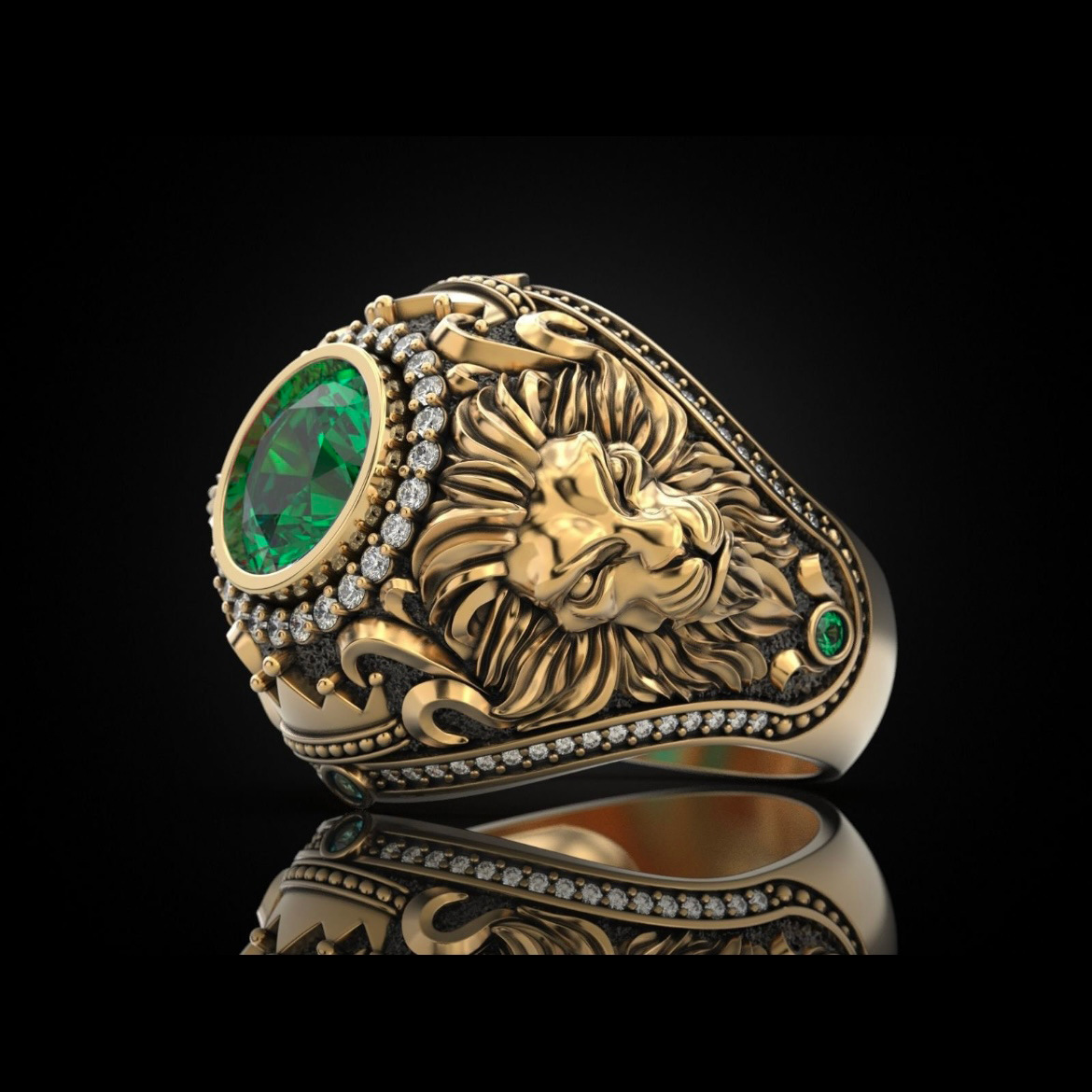 Sanjitem Cross-border New Men's Ring Gold silver Alloy Retro Men's Ring Crown Lion Ring Trendy