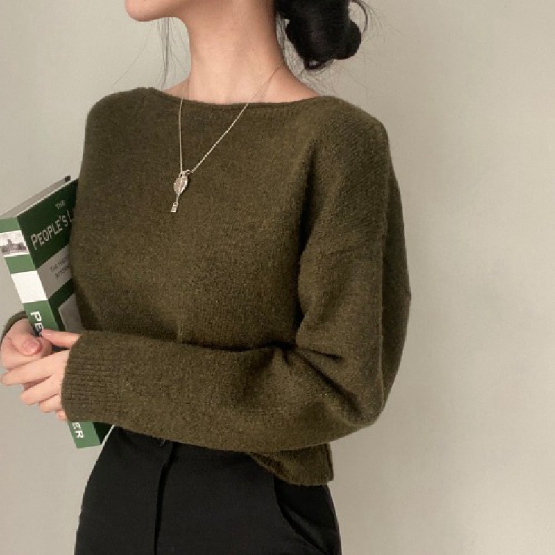 Otoño y invierno nuevos suéteres de mujeres sueltos hookah corto un cuello de punto versátil camiseta de fondo perezosa camiseta de viento para mujeres image 7