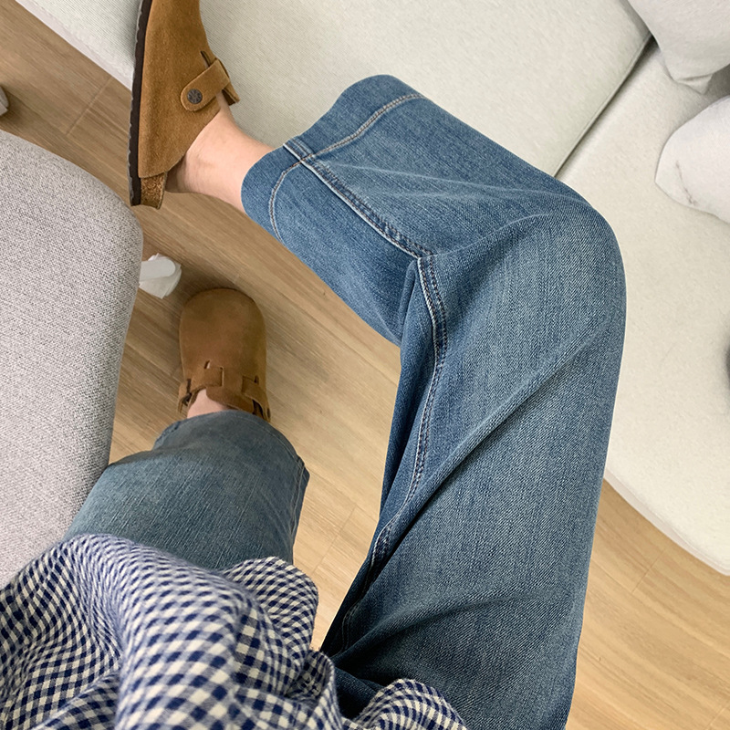 God pants pants! Slim Look Straight Four-sided Elastic Straight Jeans Women's Spring and Summer Thin Short Cropped Wide-leg Pants God pants pants! Slim Look Straight Four-sided Elastic Straight Jeans Women's Spring and Summer Thin Short Cropped Wide-leg Pants