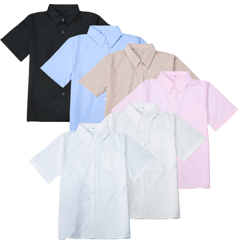 Factory spot wholesale JK uniform pointed collar short sleeve basic shirt casual blouse white overalls summer