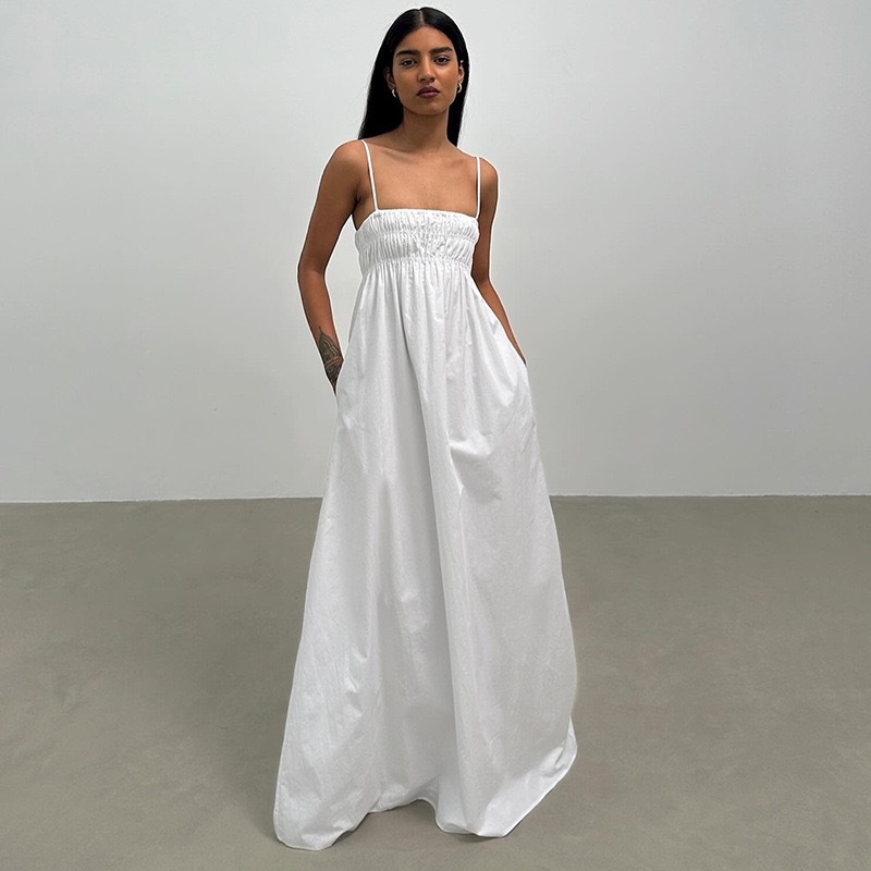 2024 verano nuevo estilo europeo y americano comercio exterior ropa de mujer color sólido tirantes vestido largo sin mangas casual falda cómoda image 7