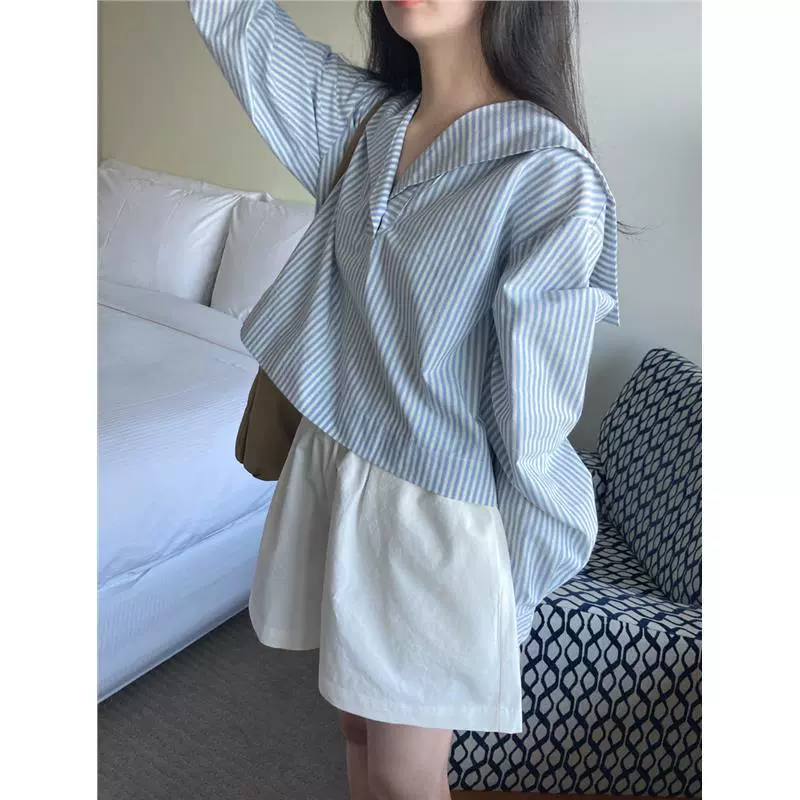2024 с длинными рукавами, уменьшая возраст, свободная повседневная рубашка, корейская версия уменьшая возраст, повседневная полоска, тонкая рубашка