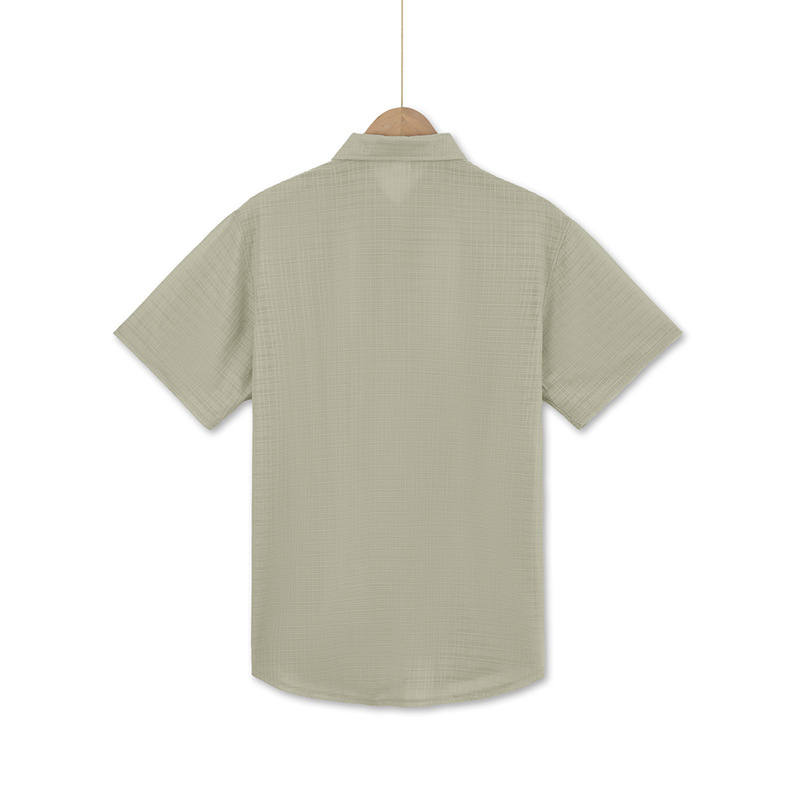 Chemise d'été à manches courtes pour homme, couleur unie, double poche, décontractée, pour les vacances_voghion.com