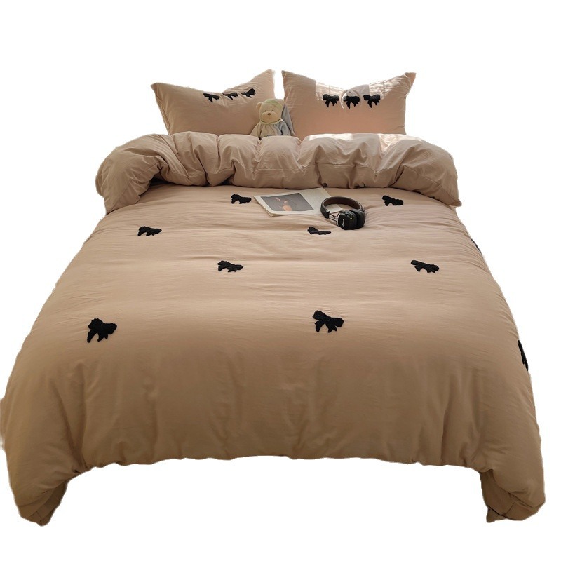 2024 nuevo estilo suave lazo toalla bordado nube lavada algodón funda edredón de cuatro piezas sábana sábana sábana simple y elegante