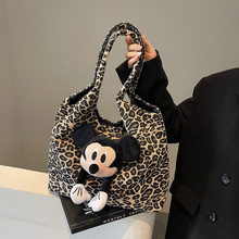 豹纹帆布包包女2025新款秋冬时尚流行腋下包大容量