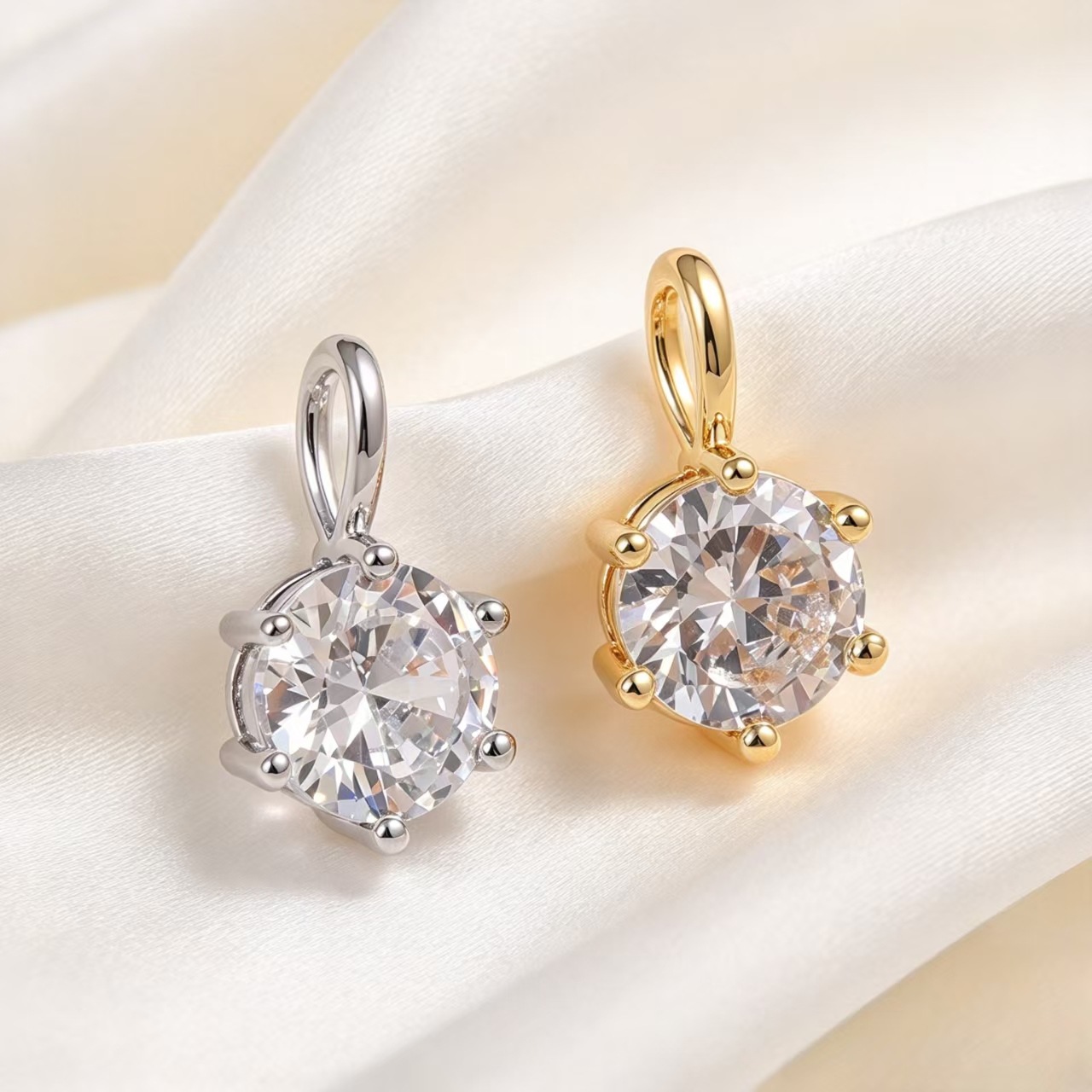 Fashionable and Minimalist Micro-Inlaid Single Zircon Pendant DIY Jewelry Women's Accessories Versatile Elegant High-End Pendant Wholesale