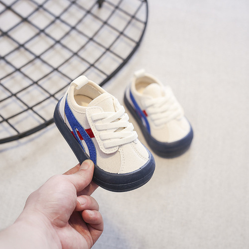 INS Korean children's canvas shoes for boys and girls, AGNES board shoes for children aged 1-5, anti-slip and wear-resistant magic sticker baby shoes
