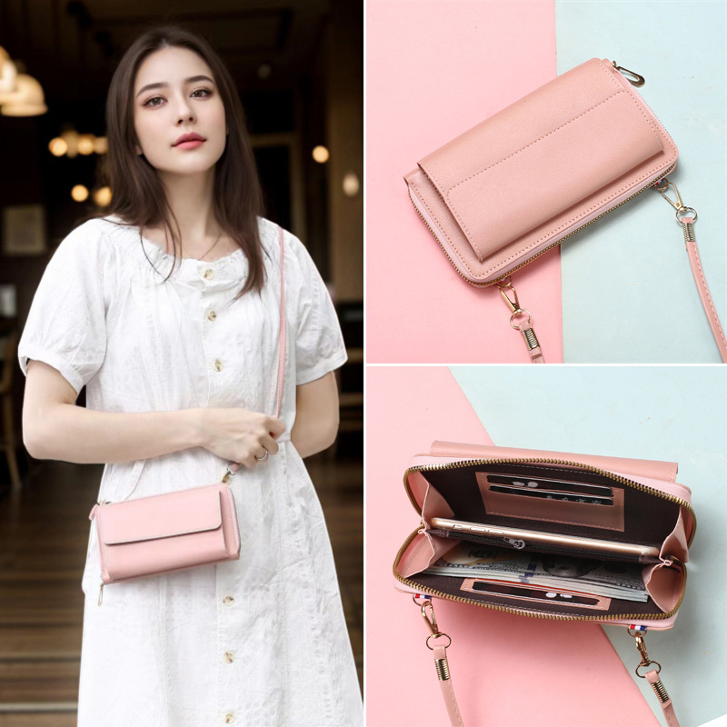 Comercio exterior transfronterizo damas billetera larga con cremallera coreana de gran capacidad de bolso de tramo inclinado de moda femenina función de bolso de teléfono móvil versátil