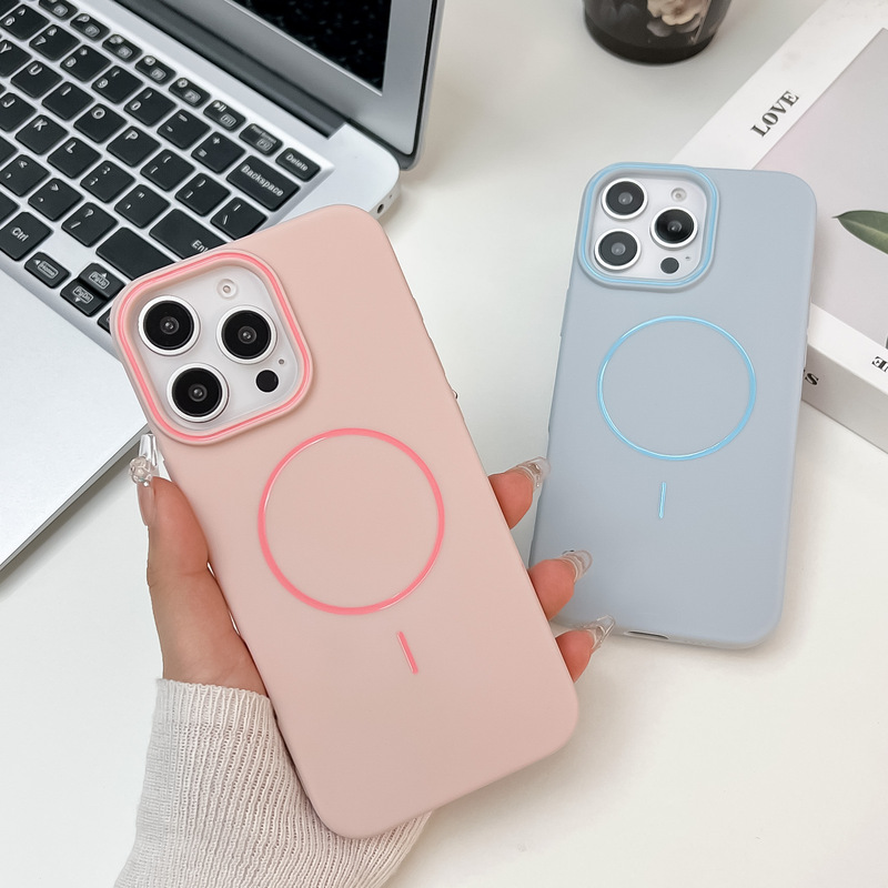 Suitable for iPhone16promax Contrast Color Mirror Frame Magnetic Suction 13 Mobile Phone Case 11 Apple 15 Frosted 14 Protective Cover 12