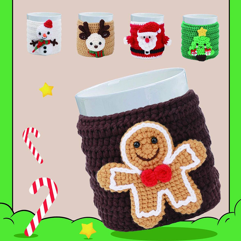 Christmas gingerbread man cup cover crochet material pack