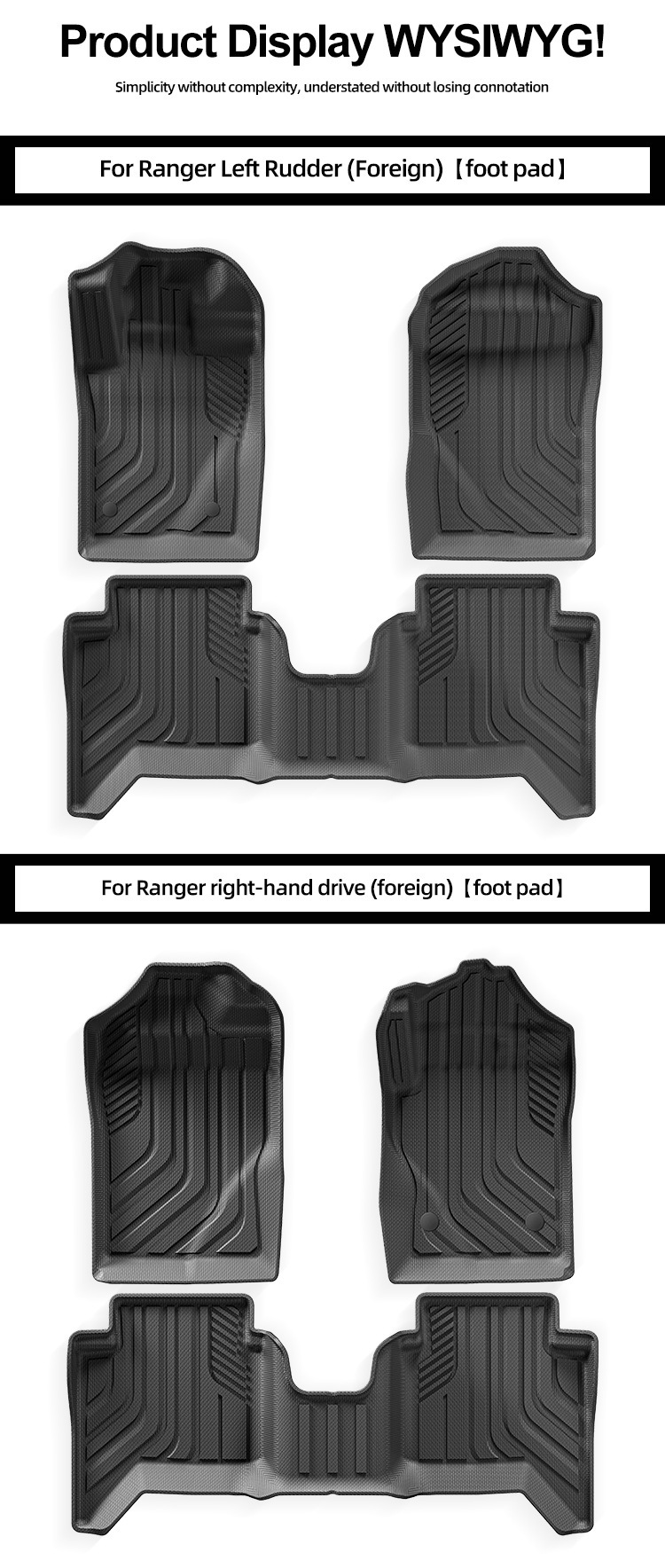 Suitable for 19-25 Ford Ranger Ranger Ranger Pickup Truck Floor Mats, Left and Right Steering Wheel Full Tpe Car Floor Mats, Rear Bed Mat