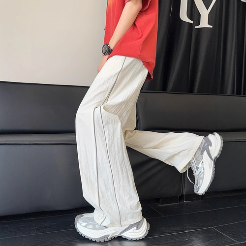 White Jiming Line Quick-Drying Pants Men's Summer Thin Brand Sports Wide Legs American Straight Loose Casual Pants