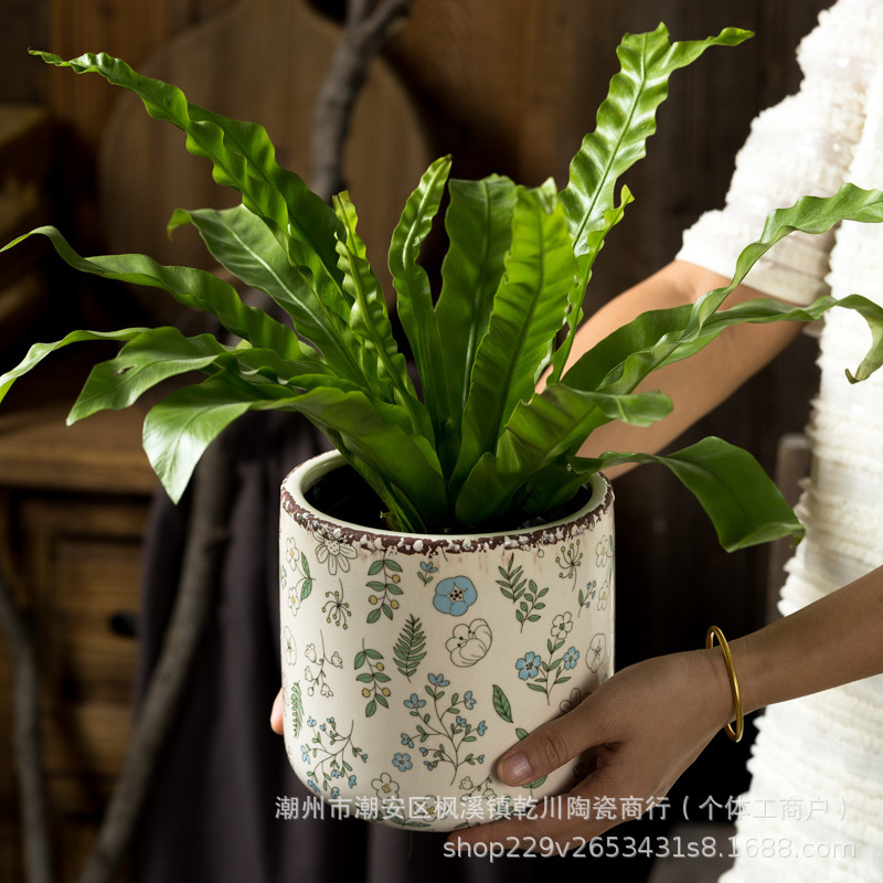 New Chinese-Style Retro Ceramic Flower Pots, Creative Containers, Decorative Items, Niche Living Room Green Plants, Fresh Flowers, Home Potted Plants, Green Plants