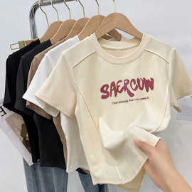跨境外贸工厂直销中大儿童装夏季纯棉圆领短袖T恤女童打底衫上衣