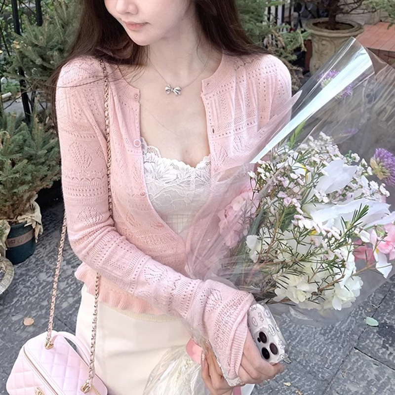 "Zhiyuan cardigan" 16-pin 48 100 worsted wool thin lace sweater women's summer