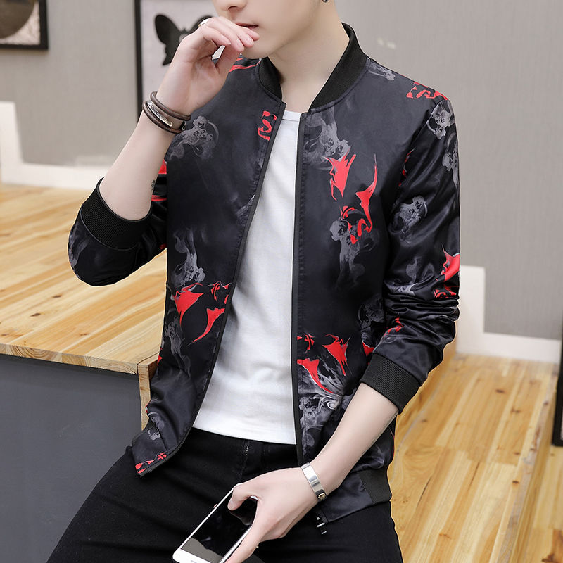 Ropa de primavera y otoño para hombres versión de primavera y otoño para hombres chaqueta de flujo flor otoño chaqueta juvenil coreana delgada Flor de Béisbol Juvenil