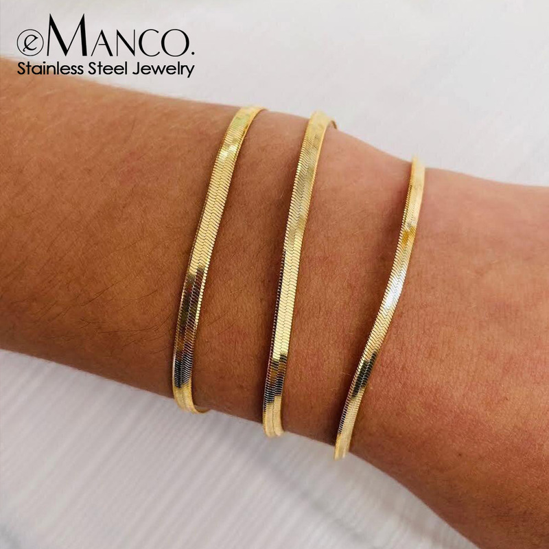 Emanco Stainless Steel Snake Bone Chain Simple Bracelet for Women, Thin Versatile Flat Snake Chain Bracelet Ins Couple Bracelet Emanco Stainless Steel Snake Bone Chain Simple Bracelet for Women, Thin Versatile Flat Snake Chain Bracelet Ins Couple Bracelet