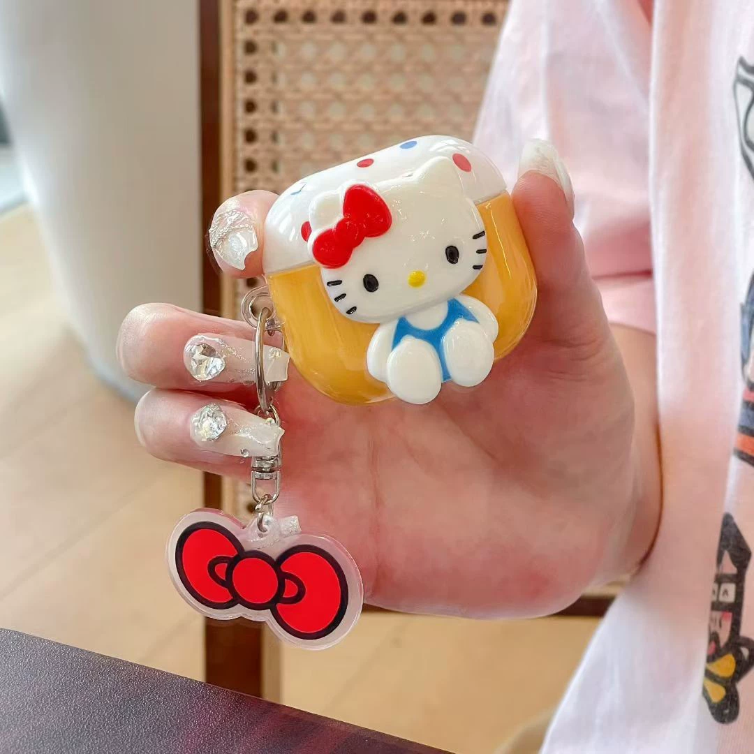 Hello kitty, apple, headphones, protective case, iPhone23 Pro, keychain, fall protection