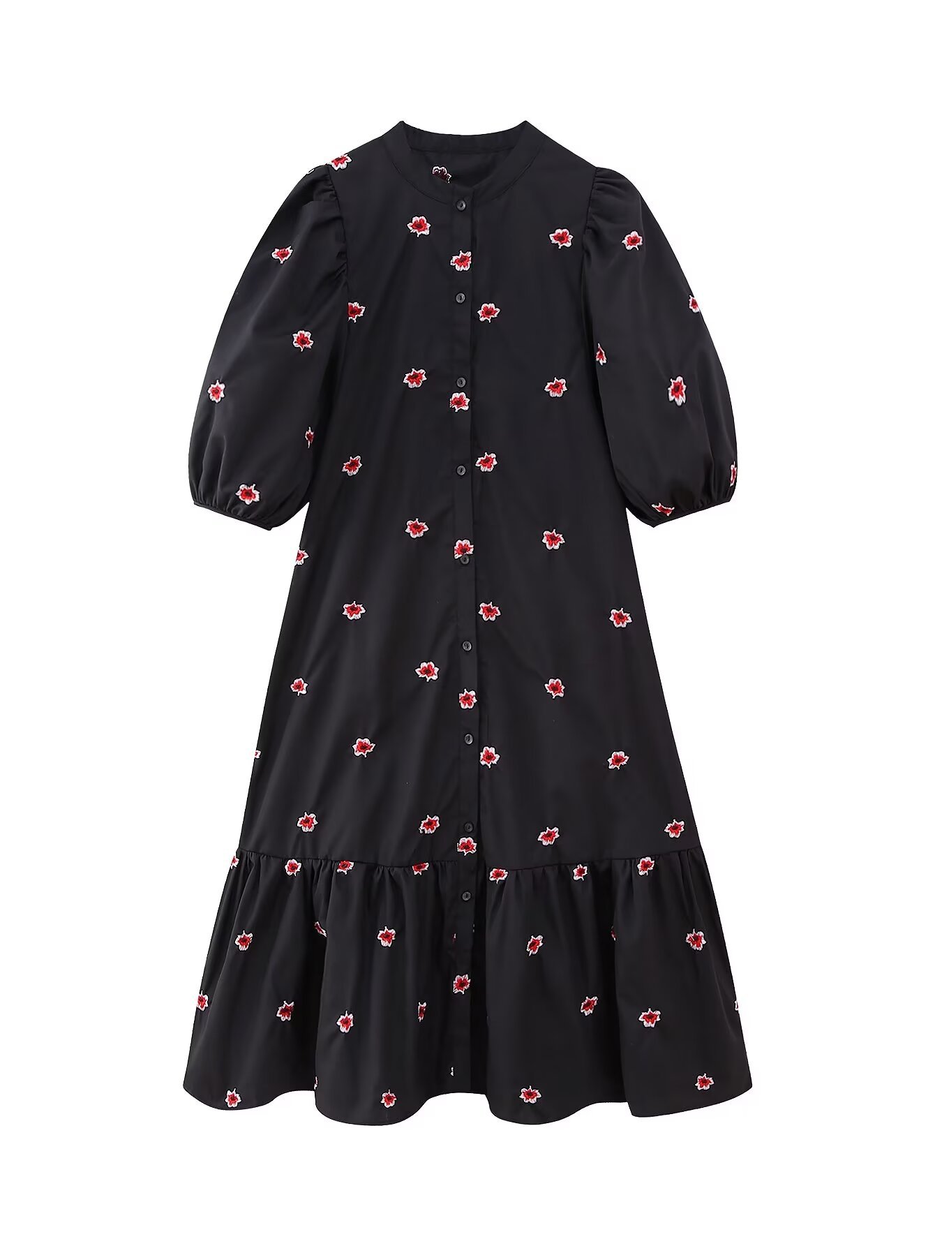 Cross-border women's clothing spring/summer 2024 new European and American style fashion simple embroidery flower long dress women