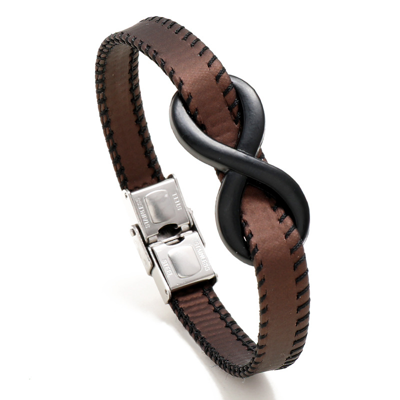 All Seasons Season Hip-Hop Solid Color 304 Stainless Steel Pu Leather Men's Bracelets Men Cord & Leather Bracelets