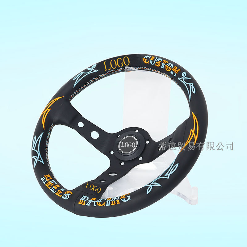 Cross-Border Bestseller 13inch Modified Quick-Release Racing Steering Wheel, Ultra-Fiber Leather, Universal Genuine Leather, Large Concave Embroidered Steering Wheel