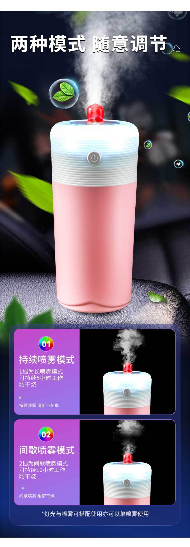 跨境私模厂家 带破窗神器的车载加湿器 大雾量带氛围灯USB香薰机详情11