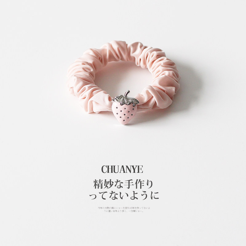 日韩可爱粉色珍珠草莓头绳发圈女高级感洋气小众减龄皮筋发饰